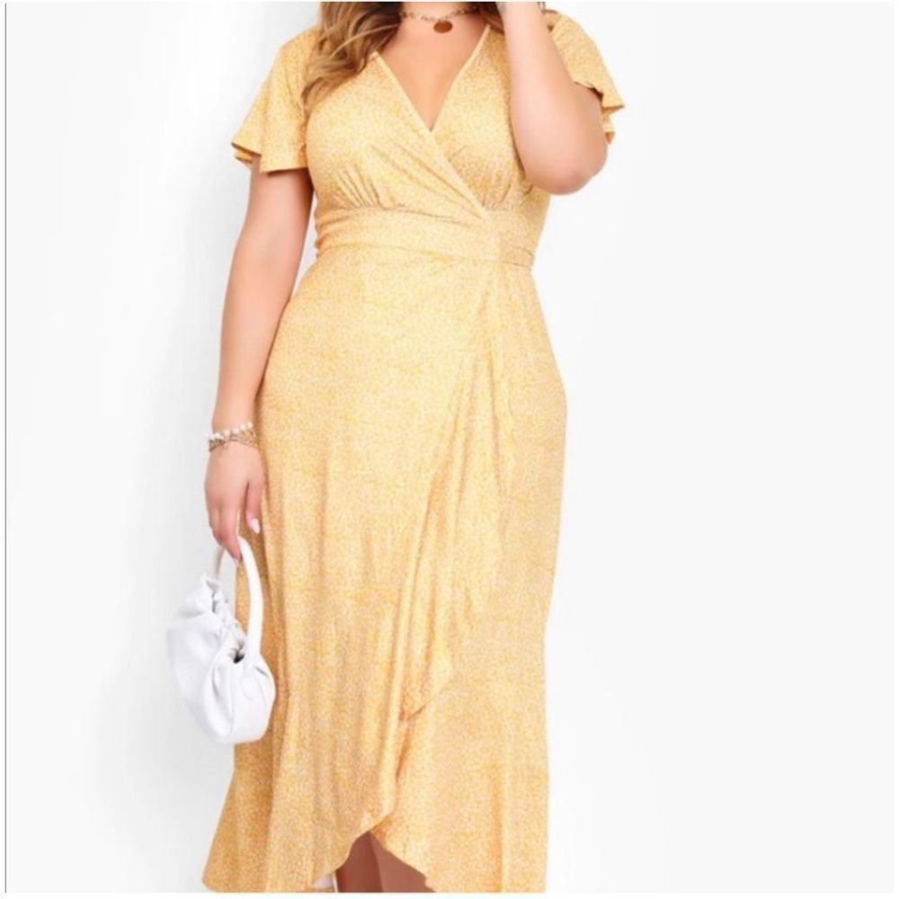 Rebdolls nwt "Vacation Mood" yellow wrap Maxi Dress size 3x